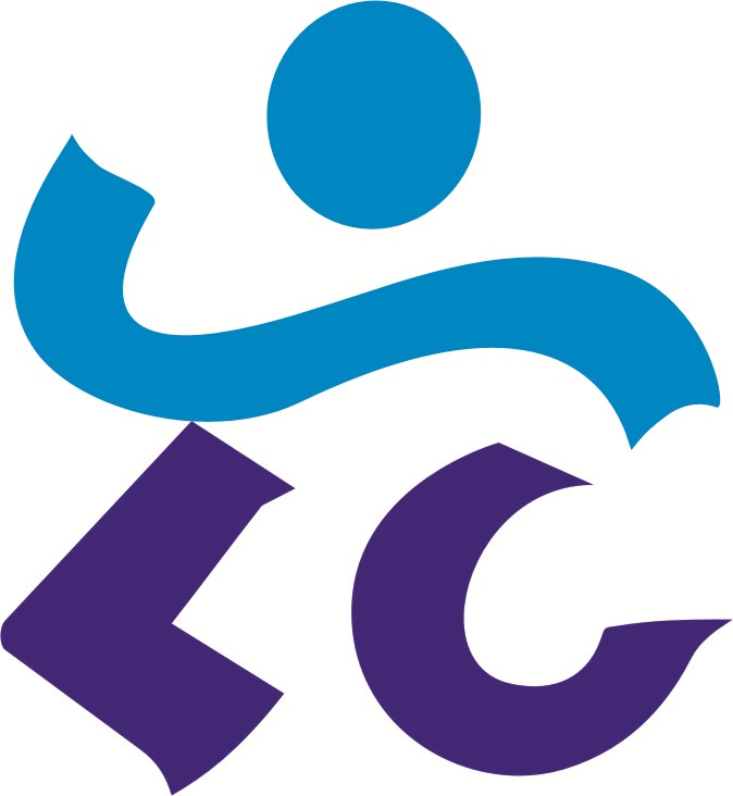 聯洲企管原始 LOGO：藍色小人與紫色 L、C 字形